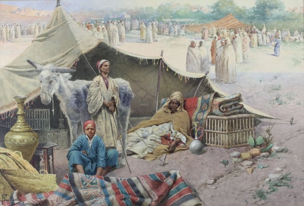 A Arab caravan resting by Francesco Ballesio